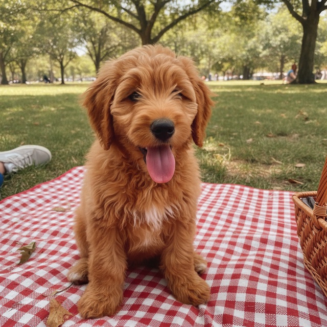 A photo of a goldendoodle puppy