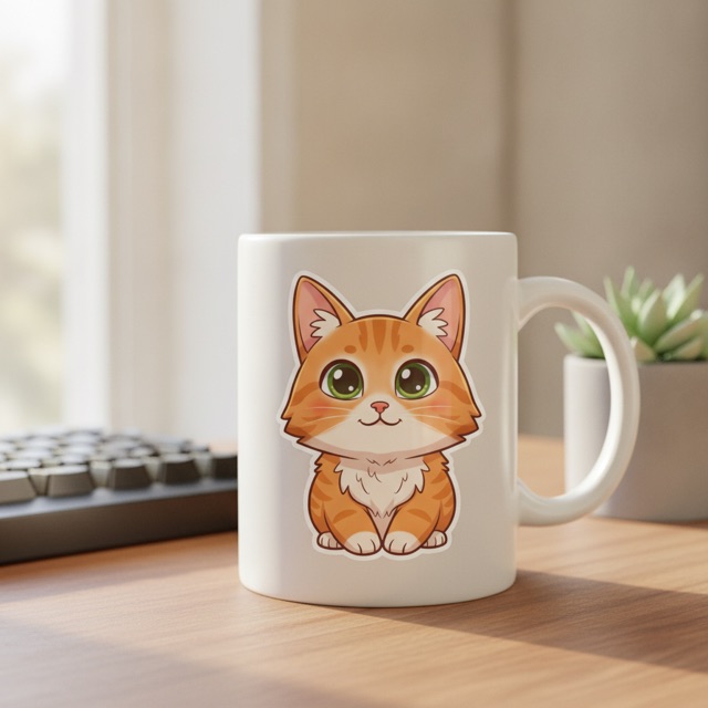 Mochi's sticker on a coffee mug